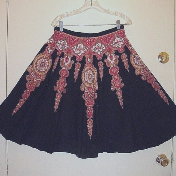 Vintage Beautiful Unique Print Sequins Flared Sexy Skirt